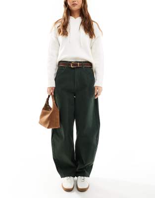 high waisted barrel leg jeans in khaki-Green