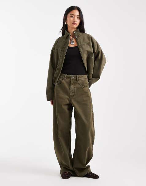 ASOS DESIGN high waisted barrel leg jeans in khaki - view 1