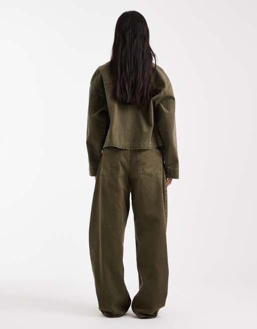 ASOS DESIGN high waisted barrel leg jeans in khaki