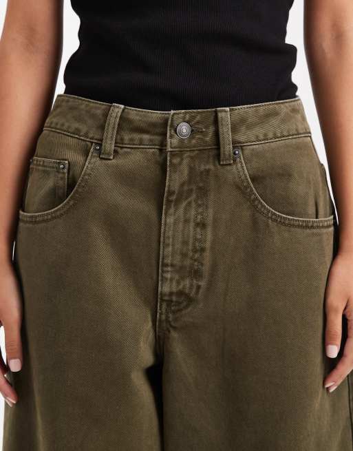 ASOS DESIGN high waisted barrel leg jeans in khaki