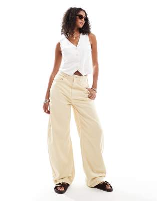 ASOS DESIGN high waisted barrel leg jeans in lemon - view 1