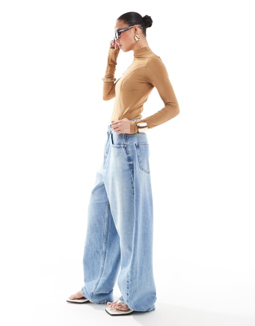 ASOS DESIGN high waisted barrel leg jeans in light mid blue