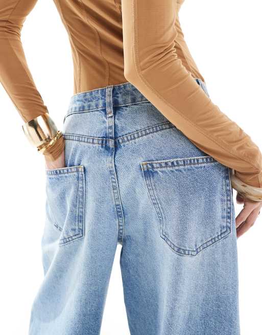 ASOS DESIGN high waisted barrel leg jeans in light mid blue
