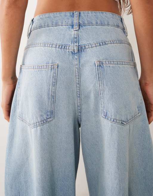 ASOS DESIGN high waisted barrel leg jeans in light wash blue, 4 of 5
