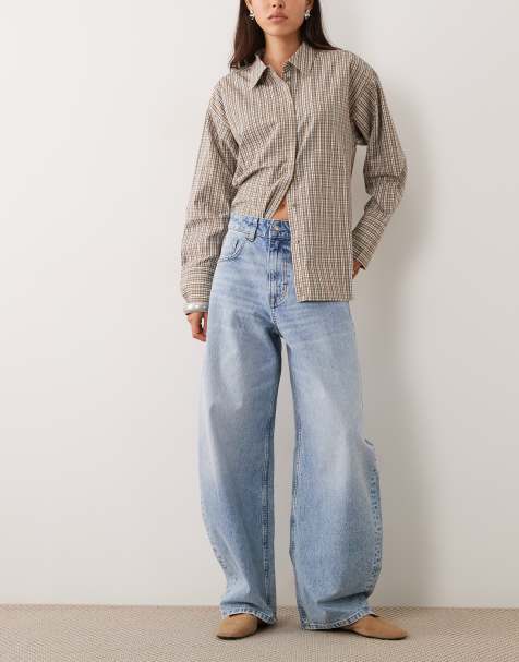 ASOS DESIGN high waisted barrel leg jeans in lightwash blue - view 1