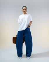 Stradivarius STR barrel leg tailored pants in black