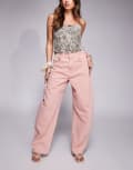 [ASOS DESIGN] ASOS DESIGN high waisted barrel leg jeans in neutral 14 Neutral