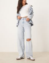 ASOS DESIGN linen look oversized tee with new york graphic in bright blue