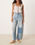 [ASOS DESIGN] ASOS DESIGN high waisted barrel leg jeans in patchwork in blue-No colour 14 Patchwork