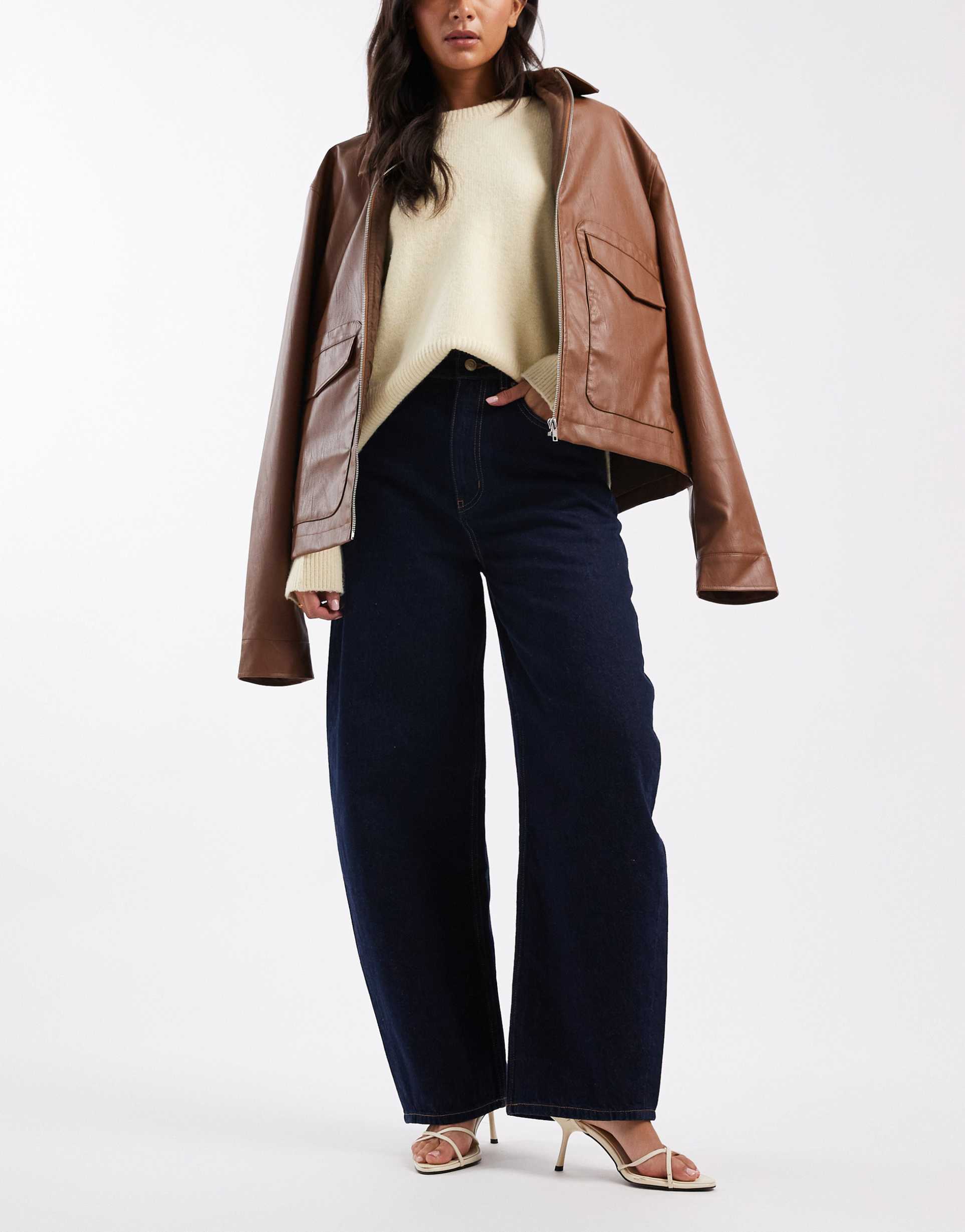 asos design high waisted barrel leg jeans in rinse wash