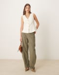 [ASOS DESIGN] ASOS DESIGN high waisted barrel leg jeans in sage-Green 14 Sage