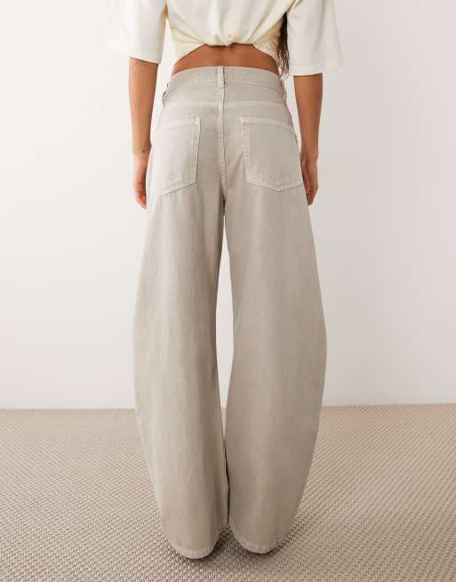 ASOS DESIGN high waisted barrel leg jeans in stone, 2 of 5