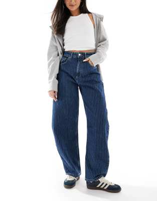 ASOS DESIGN ASOS DESIGN high waisted barrel leg jeans in stripe-Navy