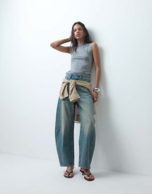 ASOS DESIGN high waisted barrel leg jeans in vintage wash