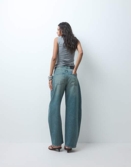 ASOS DESIGN high waisted barrel leg jeans in vintage wash, 4 of 5