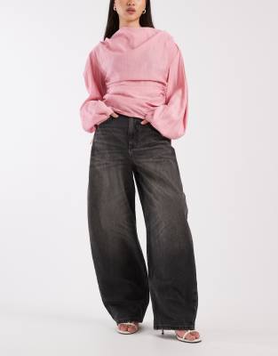 Asos Design High Waisted Barrel Leg Jeans In Black