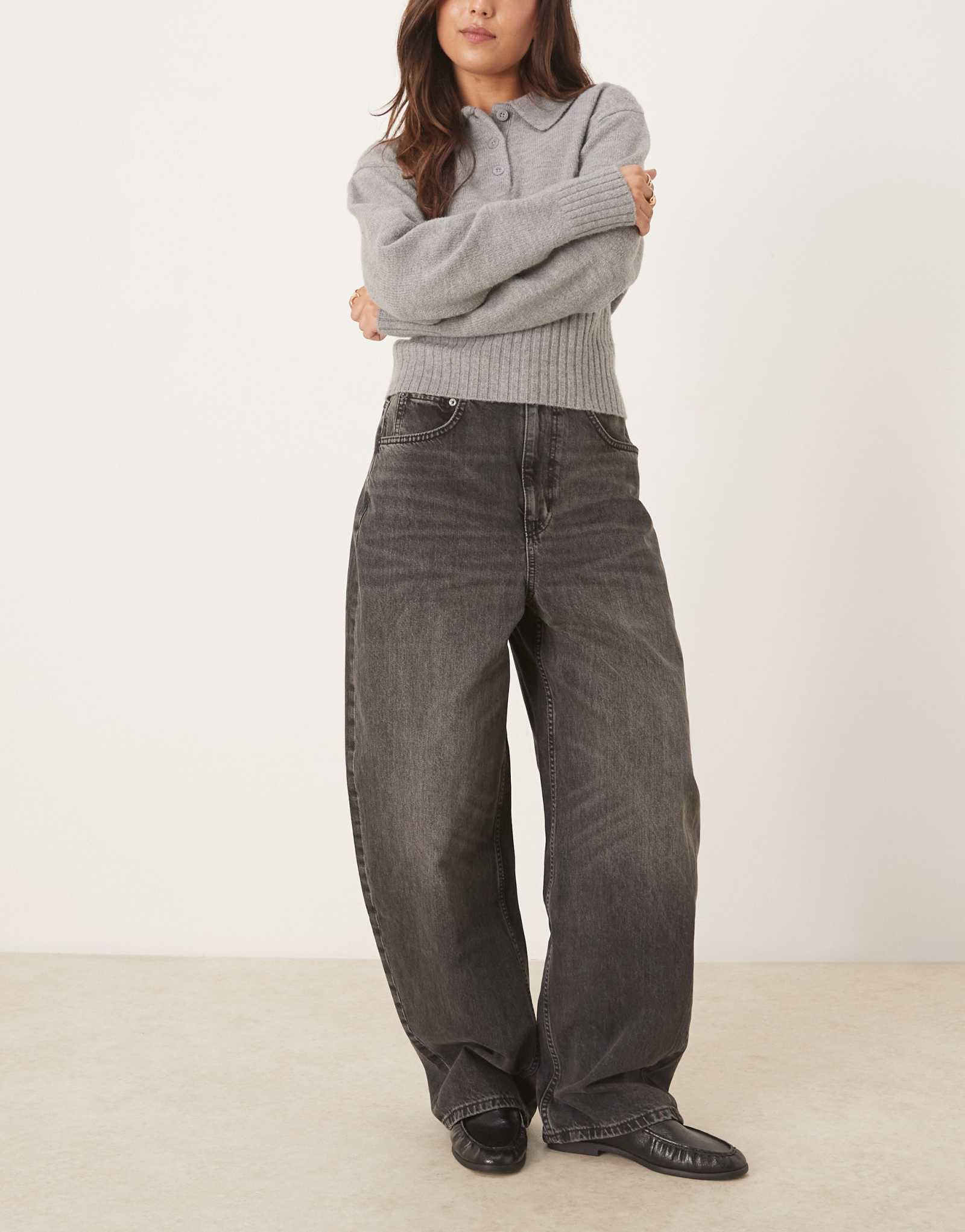 ДИЗАЙНЕРСКИЕ джинсы-бочкообразки ASOS с высокой талией цвета постиранного древесного угля