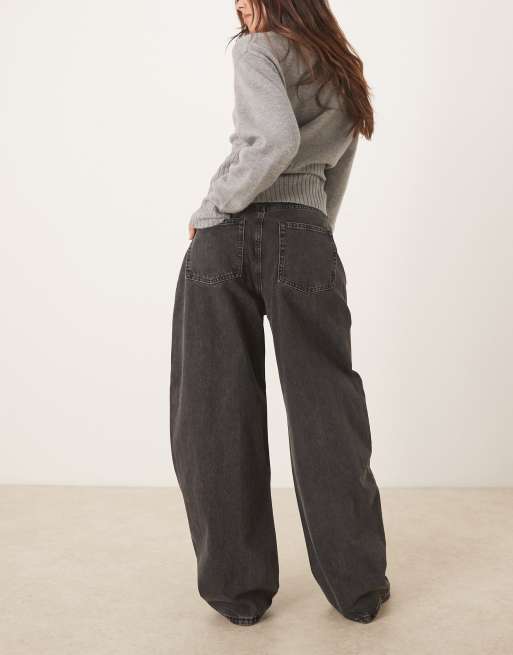 ASOS DESIGN high waisted barrel leg jeans in washed charcoal
