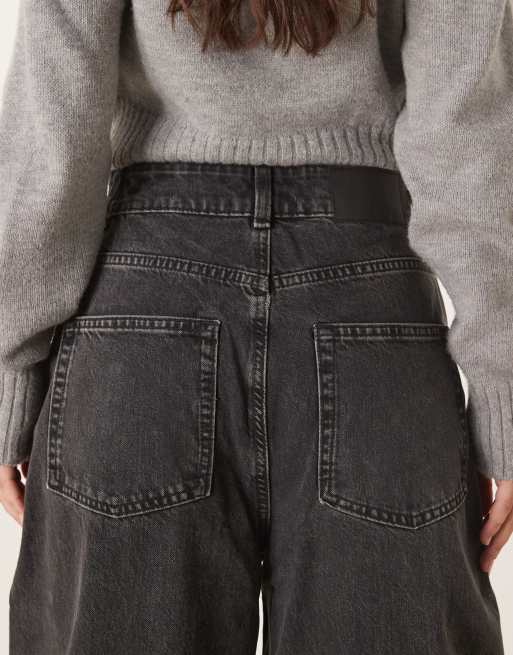 ASOS DESIGN high waisted barrel leg jeans in washed charcoal