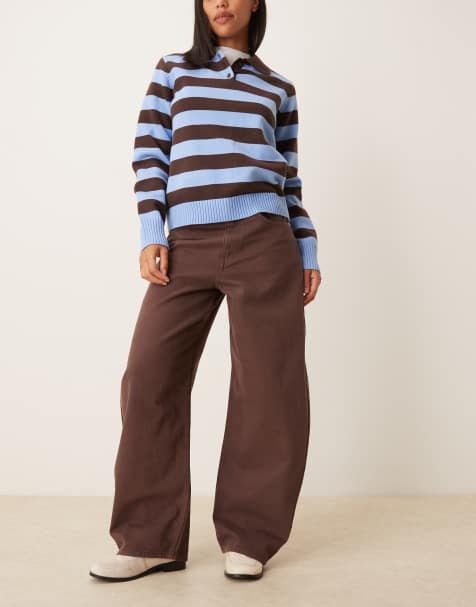 ASOS DESIGN high waisted horseshoe barrel leg jeans in washed chocolate