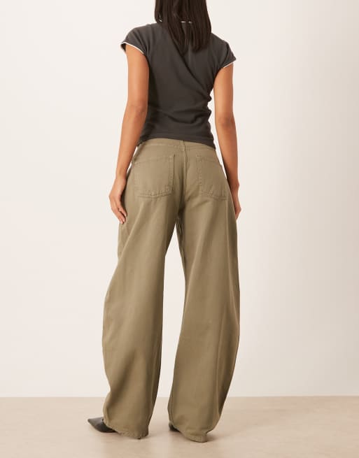 ASOS DESIGN high waisted barrel leg jeans in washed khaki