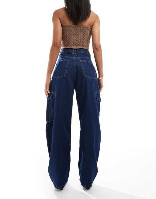 ASOS DESIGN high waisted barrel leg jeans with pocket detail in rinse