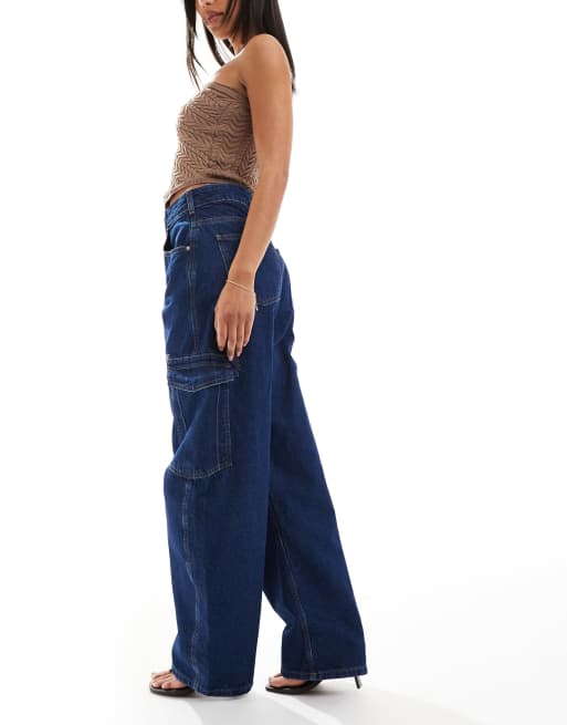 ASOS DESIGN high waisted barrel leg jeans with pocket detail in rinse