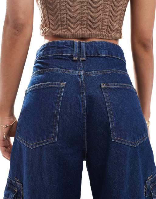 ASOS DESIGN high waisted barrel leg jeans with pocket detail in rinse