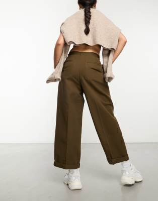 ASOS DESIGN high waisted barrel trouser with tie waist in brown | ASOS