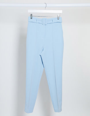 ASOS DESIGN high waisted belted cigarette pants in pastel blue