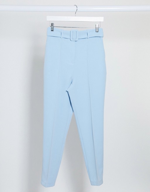 ASOS DESIGN high waisted belted cigarette trouser in pastel blue