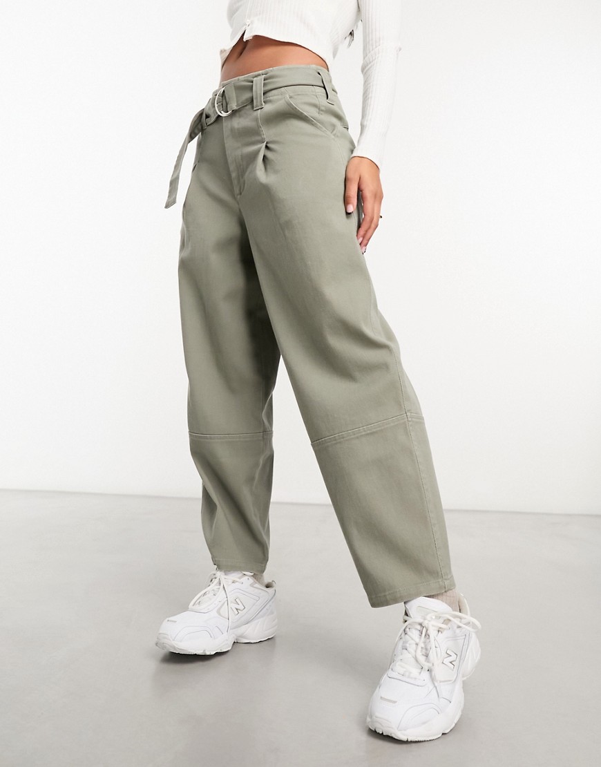 ASOS DESIGN high waisted belted trouser in olive-Grey