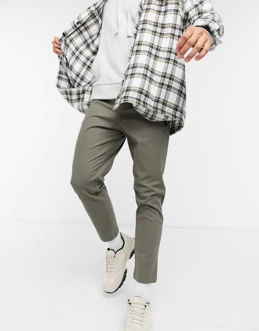 ASOS DESIGN high waisted cigarette chino pants in dark khaki