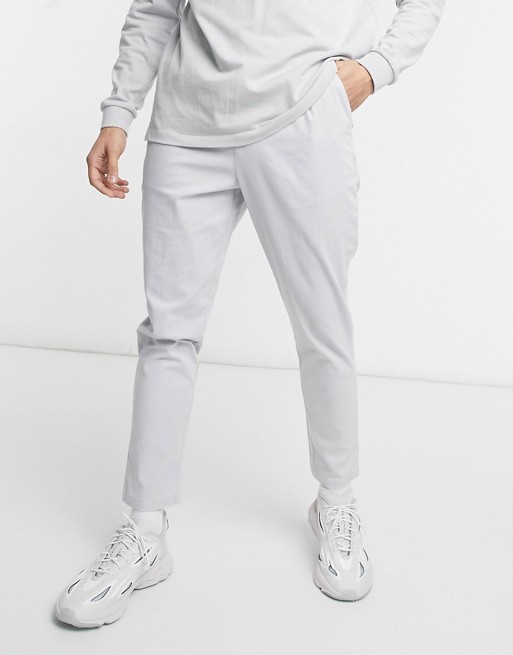 ASOS DESIGN high waisted cigarette chino trousers in light grey