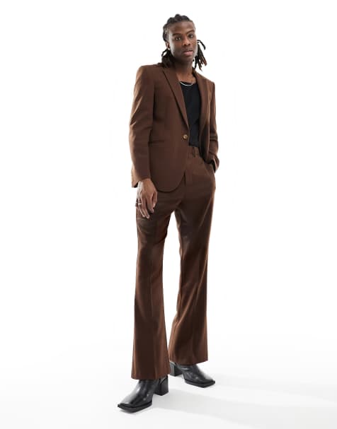 ASOS DESIGN high waisted flare suit pants in brown wool mix - view 1