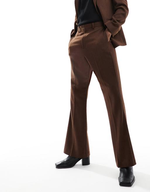 ASOS DESIGN high waisted flare suit pants in brown wool mix | ASOS