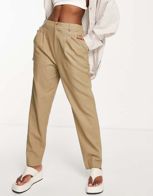 ASOS DESIGN high waisted linen blend tapered pants in olive