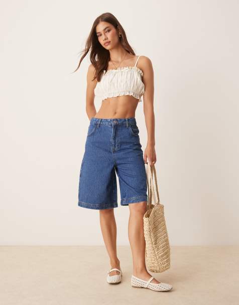 ASOS DESIGN high waisted long line denim jort - view 1