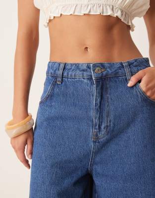 Asos Design High Waisted Longline Denim Jorts-blue