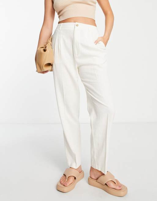 High-Waisted Linen-Blend Straight Pants