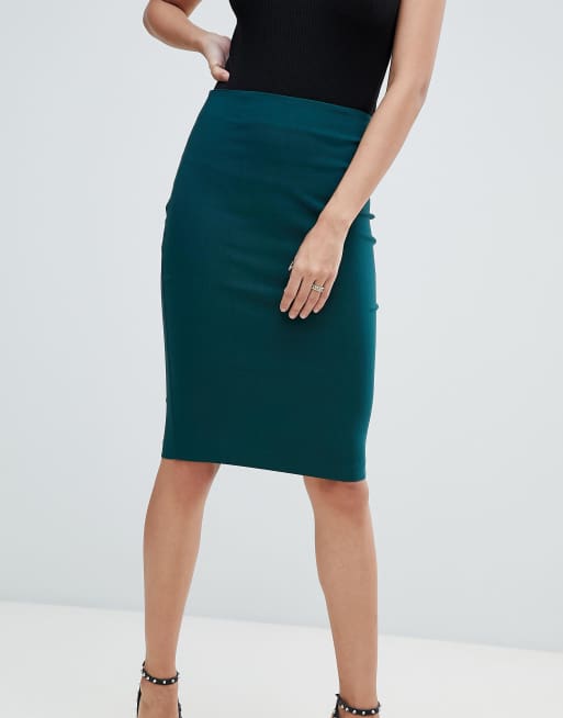 ASOS DESIGN high waist pencil skirt in green