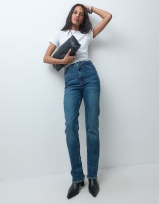 Asos Design High Waisted Pinch Jean In Blue