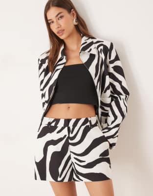 ASOS DESIGN high waisted shorts co-ord in zebra - view 1