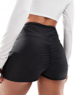 Asos Design High Waisted Shorts With Ruched Back Seam In Black
