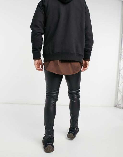 ASOS DESIGN high waisted skinny jeans in black leather look, 2 of 4