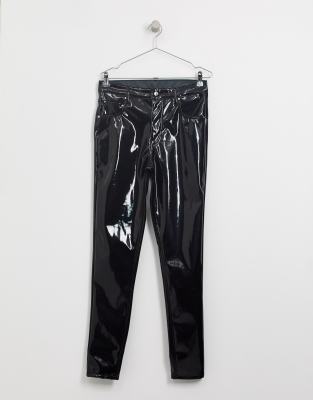 black vinyl high waisted skinny trousers