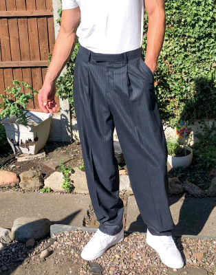 high rise navy pants