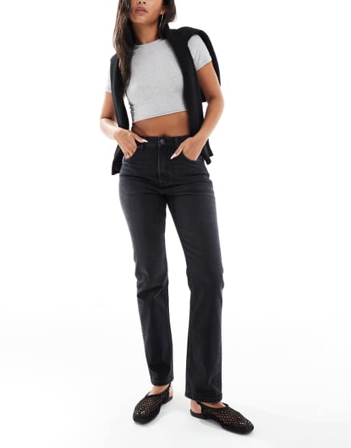 ASOS DESIGN high waisted slim straight jeans in black 