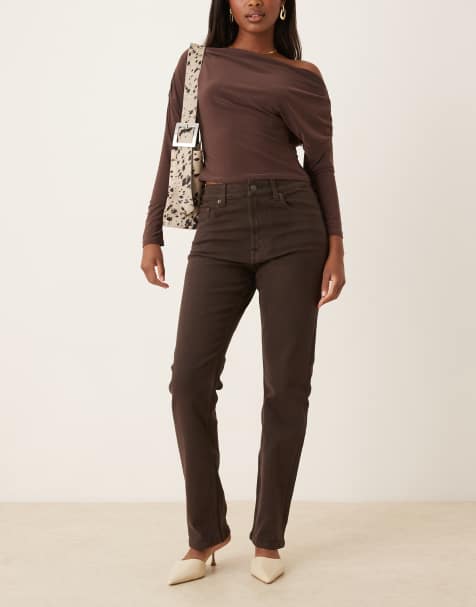 ASOS DESIGN high waisted slim straight jeans in chocolate - view 1