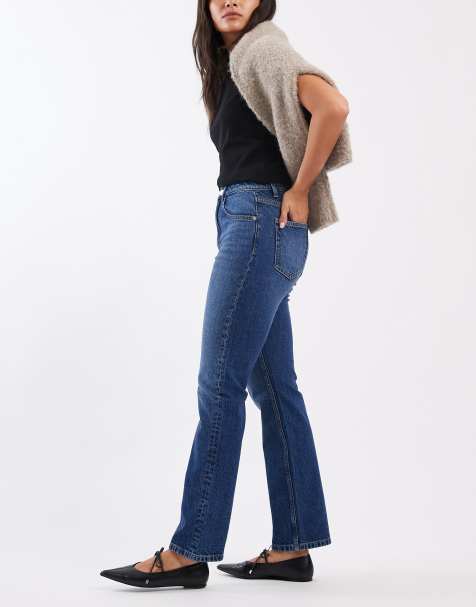 ASOS DESIGN high waisted slim straight jeans in dark mid blue - view 1